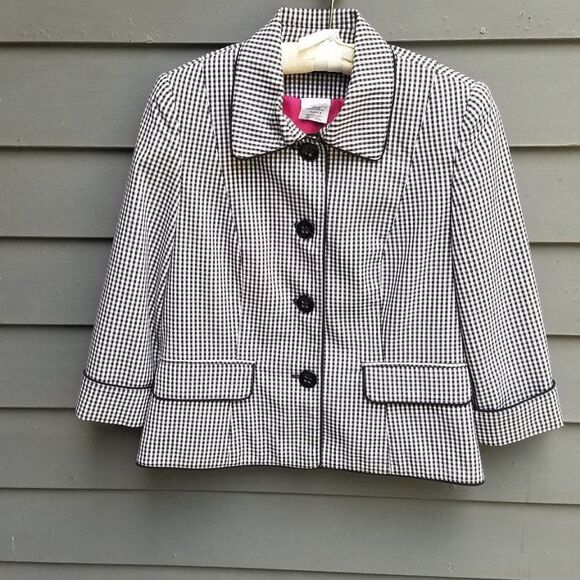 Tribella Black White Gingham Check with Pink Lining Jacket size 6 - Picture 6 of 9
